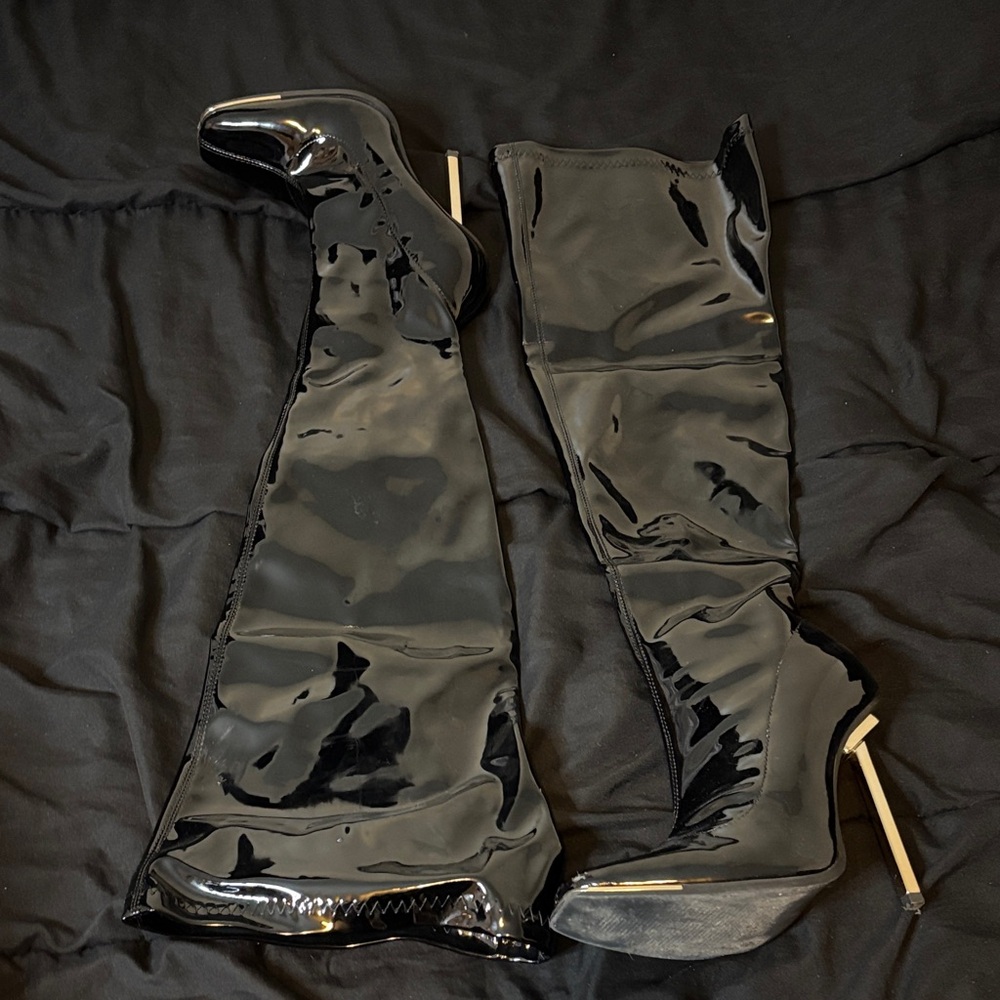 Fashion Nova Black Patent Over the Knee Boots
